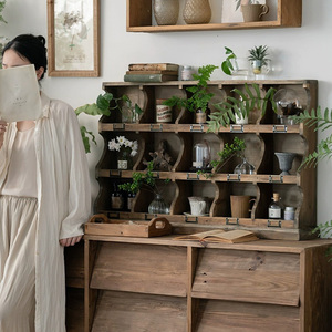 Farmhouse Rustic <strong>Pine</strong> Wood Display <strong>Corner</strong> Ladder Retro Solid Wooden Plant Storage Stand <strong>Shelf</strong> for Living Room - Product Image 1