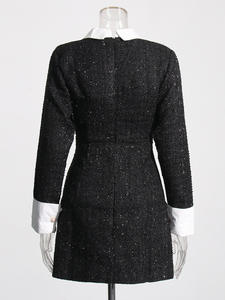 2024 nouvelle conception de niche blanc revers métal bouton Sequin <span class=keywords><strong>robe</strong></span> <span class=keywords><strong>noire</strong></span> vêtements pour femmes serré rétro Sexy élégant robes pour femmes - Product Image 3