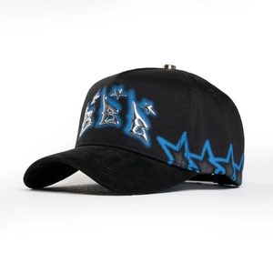 Gorras Personalizadas Barbas de 5 Paneles de Gamuza Dobby, Gorra de Béisbol con Letras 'BBB' Metálicas y Estampado de Estrella Azul - Product Image 2