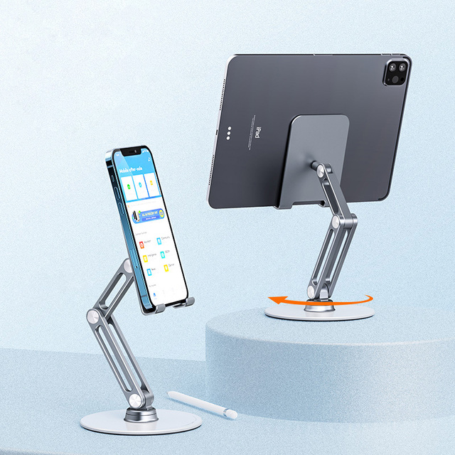 Boneruy L08P Trending Products Desktop Aluminum Alloy Double Arms Adjustable Rotatable Tablet PC Stand