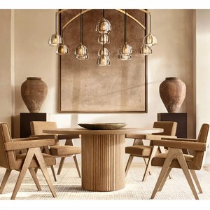 Ensemble de <span class=keywords><strong>table</strong></span> à manger en bois massif de chêne naturel au design moderne luxueux pour 4 à 6 personnes pour utilisation hôtelière - Product Image 1