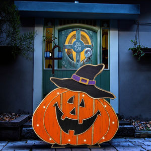 Chapeau de sorcière Chubby Pumpkin Insertable Battery Factory Friendly Price Banquet Halloween Décoration en bois - Product Image 2