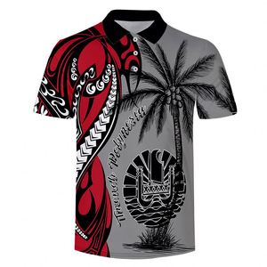 Seaside Travel Tahití Polinesia Polo Shirt Print on Demand Polynesian Hawaiian Turtle Hibiscus Flower Top de negocios de manga corta - Product Image 1