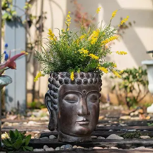 Oriental Antique Home Gardens Decoration Buddha Head Concrete Large Flower Pot Garden Pots For Plants Large