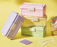 Boîte à lunch pour enfants en forme de conteneur de fret PP, 2 compartiments, avec fermeture en silicone, étanche, avec fourchette et cuillère