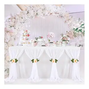 Hot sale chiffon table skirt tablecloth tulle tutu party white table skirt for wedding decoration