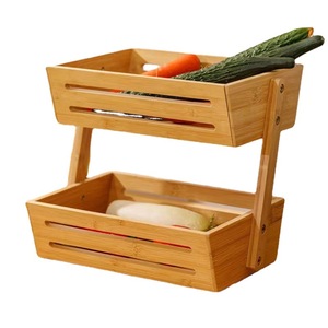 Bamboo Two Tier <b>Kitchen</b> Storage <b>Rack</b> 33.5x27.5x27.5cm For Fruit Vegetable Snack Condiment Organizers - Product Image 5