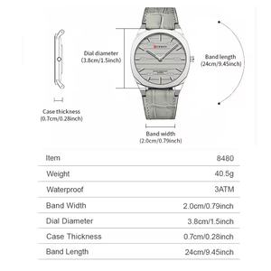 CURREN <span class=keywords><strong>Montre</strong></span> à quartz minimaliste à la main sans seconde pour hommes, montres-bracelets à la mode minces et légères avec <span class=keywords><strong>bracelet</strong></span> en cuir 8480 - Product Image 5