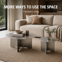 Ensemble de tables basses gigognes KINNO en acier inoxydable 304, rondes 800mm et 480mm, finition sablée, pour salon moderne, OEM ODM