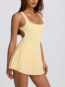 女式休闲运动服镂空后背纯色连体衣运动网球服内置安全短裤女式 - Product Image 5