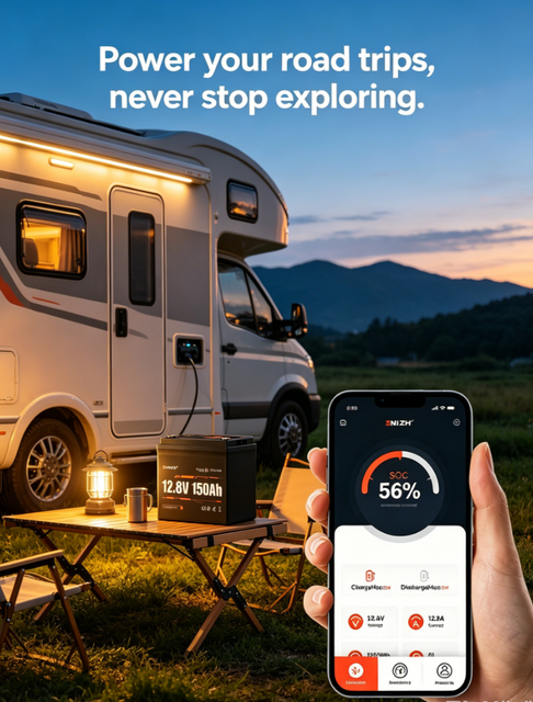 Enlzh 12.8V 150Ah Solid State LiFePo4 Battery Bluetooth Pack 4000 Cycles -4 to 131 Operating Temp for RV Energy Storage Systems