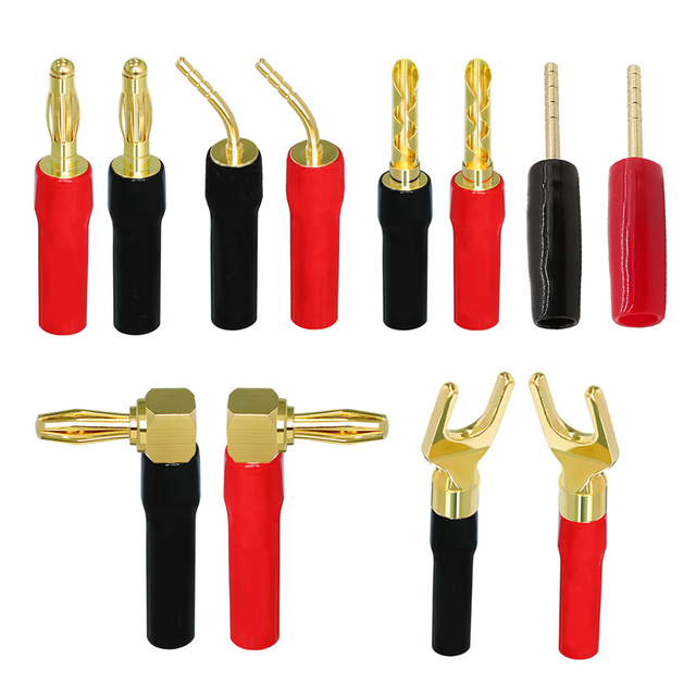 Musical Sound Banana Plugs Speaker Wire Connector BFA Y/U Spade 2mm Pin Right Angle 24K Gold Plated Banana Connectors