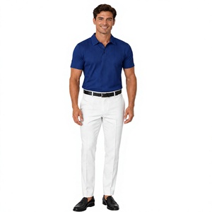 Polo de Punto Azul Liso para Hombre, Manga Corta, Diseño Acanalado, Suave y Transpirable, Ropa Casual Elegante, Venta al Por Mayor OEM - Product Image 4