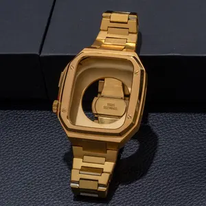 Correia de metal + capa para apple watch, capa iwatch band 44mm 45mm, apple watch series 7, bracelete de aço inoxidável integrado