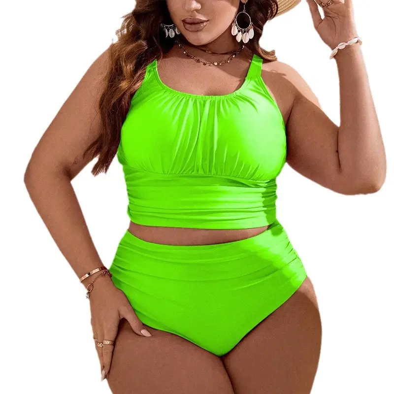 Boskims Latest Style Plus Size Women Swimsuit Solid Color Suspenders Swimsuit Factory Wholesale Beach Bikini Swimwear