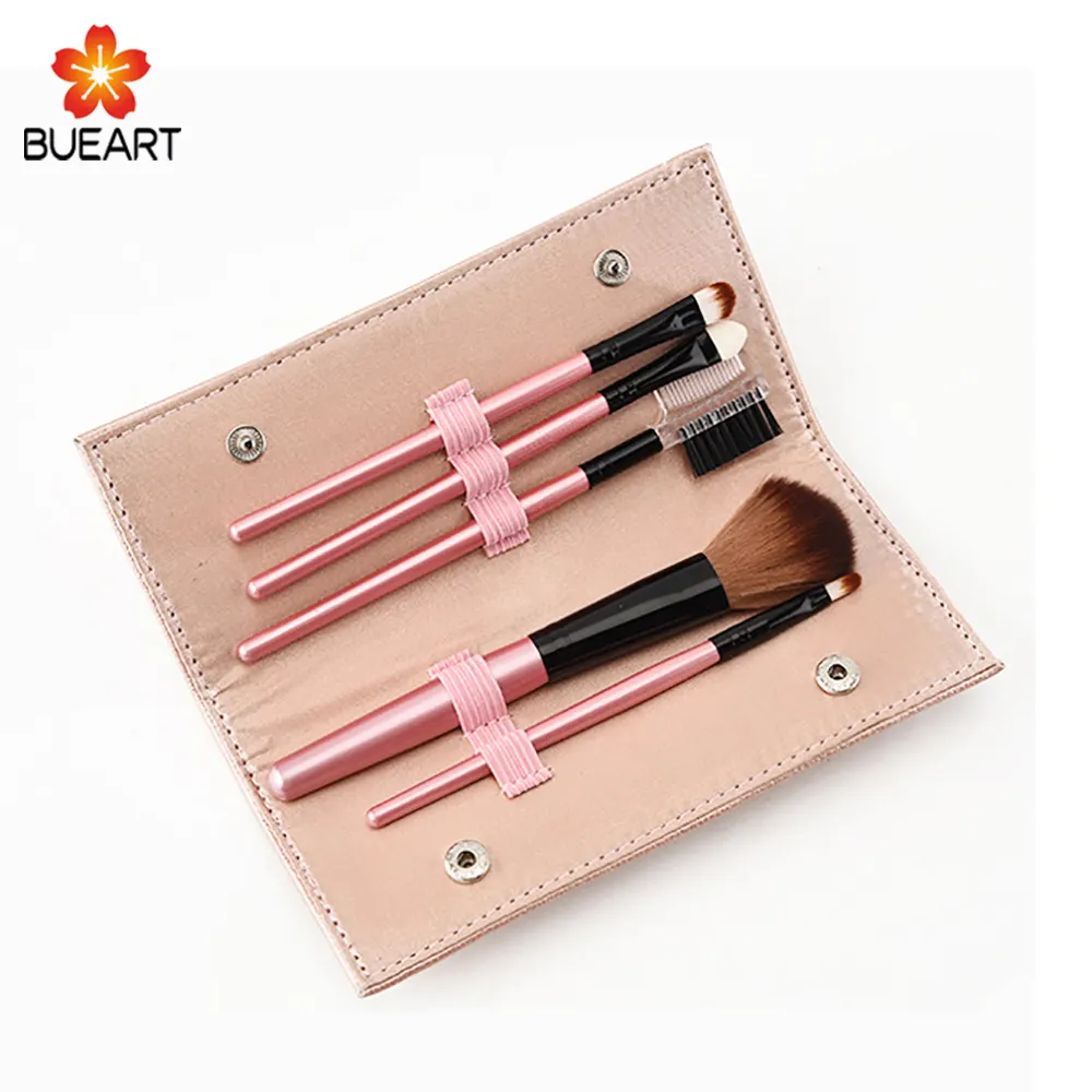 BUEYA 6 Pcs high quality luxury soft smooth easy carry metallic makeup brushes hair professional white makeup brush holder set