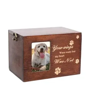 Wholesale Pet Puppy Cremation Urn Memorial Photo Coffin Wooden Casket For Funeral Premium Quality Pet Urn