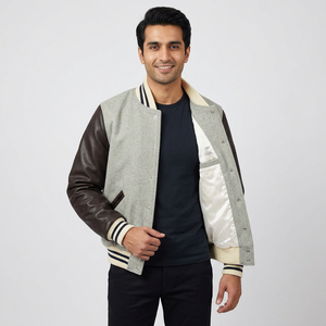 Chaqueta Estilo Universitario Premium Personalizada para Hombre, Cuello Alto, Piel de Oveja, Logos Bordados, Parches, Chaqueta Premium Personalizada - Product Image 1