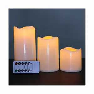 Waterproof CE/Rosh Smooth/Surface With Tears Plastic Wick Taper Warm Yellow Light Pillar LED Candle With 10 Keys Remote Control