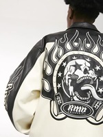 Vente en gros de blouson brodé avec logo personnalisé noir Patchwork blouson en cuir pour hommes Streetwear vestes en cuir pour hommes authentiques
