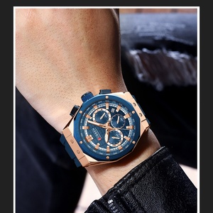 Montre CURRN 8464, montre chronographe de marque tendance pour hommes, montre sport à quartz avec bracelet en silicone, étanche, aiguilles lumineuses - Product Image 6
