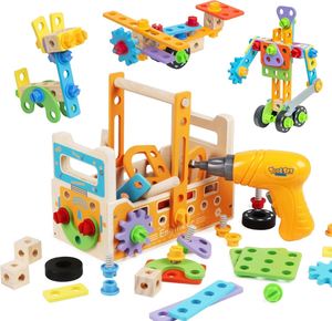 Children 91Pcs Multifunctional Stem Natural <b>Wood</b> Construction Bench Toy <b>Box</b> Kids <b>Tool</b> Set With Electric Screwdrivers - Product Image 1