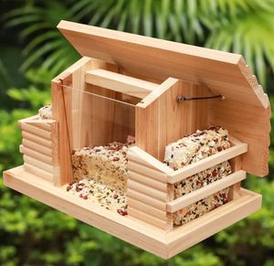 Milieuvriendelijk Art Deco Waterdicht Houten Vogelvoeder Massief Patroon Huisdiervoeder Voor Buitenterras Wildbird Bluebird Vethouder - Product Image 4