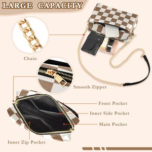 Wholesale Brown Checkered Crossbody Bag for Women Custom Shoulder <b>Purse</b> <b>Small</b> Square Bag for Fall Daily Use - Product Image 5