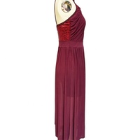 Robe de danse longue en maille à sequins et dos nu Baili BC032016, idéale pour la danse lyrique, le ballet, les compétitions de danse de salon et les entraînements.