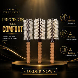 Cepillo Redondo de Cerdas de Jabalí con Mango <span class=keywords><strong>Corto</strong></span> de Madera para Peinar el Cabello, Herramienta de Peluquería y Salón - Product Image 5