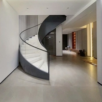 Escalier en colimaçon moderne pour villa intérieure, marches et contremarches en acier inoxydable et marbre, garde-corps en verre, aluminium personnalisable, durable, neuf