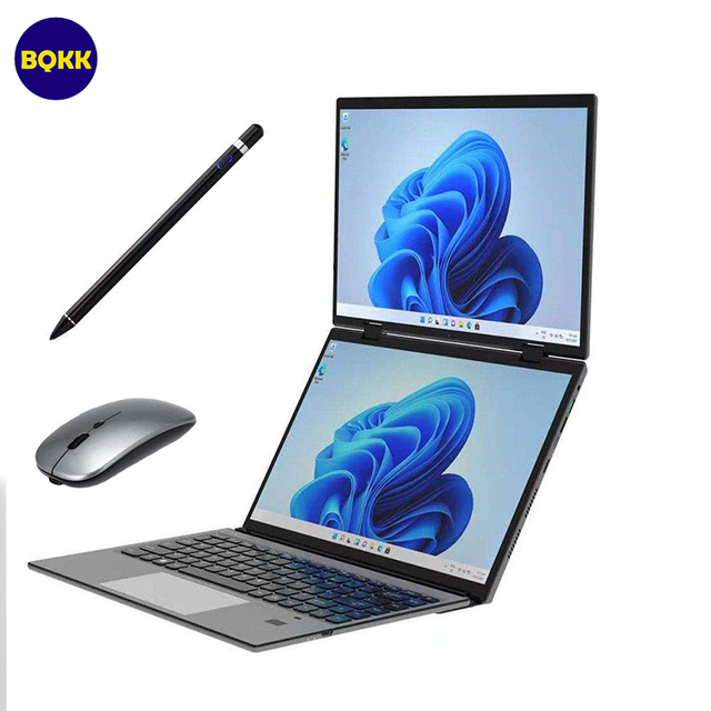2025 New 14 Inch +14 Inch Dual Touch Screen Intel 13th N100 Aluminum Personal Laptops for Business Office Education IPS Celeron