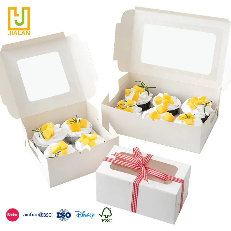 Atacado Personalizado Branco Kraft Papel Padaria Cakebox Sobremesa Favor Do Casamento Cupcake Embalagem Cake Box