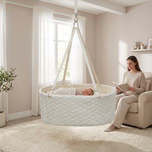 Cuna Redonda para Bebé, Algodón Orgánico, Suave y Transpirable, Diseño Personalizado Ajustable para Dormitorio o Sala de Estar - Product Image 1