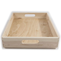 Plateau de service à thé café petit déjeuner, ustensile à rangement ouvert avec poignées boîte en bois peu profonde 40x30x6.5 cm 1 pièce