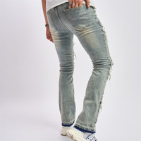 Fabricant de Vêtements pour Hommes Jeans Effilochés Homme Pantalons Empilés Mode Glands Streetwear Slacks Stretch Denim Patchwork Évasé