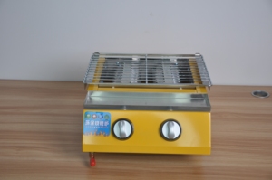 Yellow Stainless Steel Gas <b>BBQ</b> <b>Grill</b> With Dual Burners For Outdoor Meat Roasting And Barbecue Cooking - Product Image 5