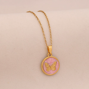 Multicolor Oil-Drop Butterfly Pendant Necklace Stainless Steel Collar <b>Chain</b> Fashionable Cross-Border Jewelry Main Zircon <b>Copper</b> - Product Image 6