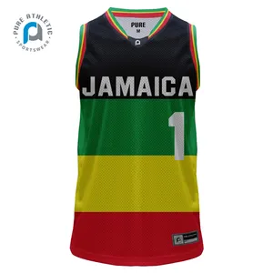纯正批发定制JAMAICA球衣套装升华购买空白男式篮球球衣上衣