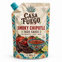 Sachet refermable imprimé sur mesure avec bec verseur pour sauce Taco Chipotle fumée 500g, emballage de condiment mexicain avec fermeture éclair