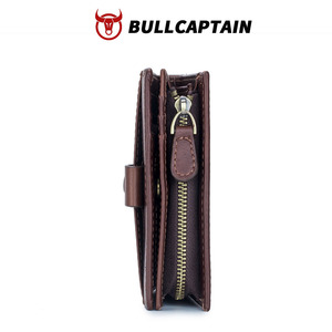 BULLCAPTAIN Genuine Leather <b>Wallet</b> <b>for</b> <b>Men</b> Cowhide Leather Bifold Purse Vintage Snap Zipper Coin Pocket <b>RFID</b> Blocking <b>Wallet</b> - Product Image 4