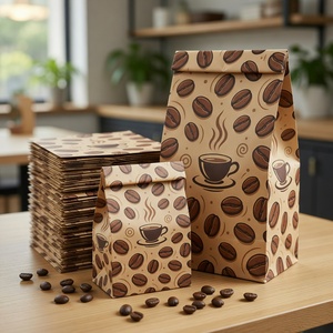 Bolsas <span class=keywords><strong>de</strong></span> Papel Kraft para Envasado <span class=keywords><strong>de</strong></span> Alimentos, <span class=keywords><strong>con</strong></span> Base Plana y Diseño <span class=keywords><strong>de</strong></span> Granos <span class=keywords><strong>de</strong></span> Café, Personalizadas al por Mayor, Reciclables, para Panadería y Pastelería - Product Image 4