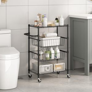 Four-Tier Kitchen <b>Rolling</b> Wire Storage Rack <b>Rolling</b> <b>Cart</b> with Handles for Kitchen, Dining Room, Garage, Black - Product Image 5