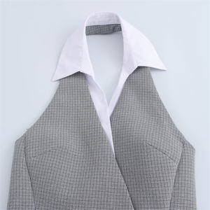 SHENZHU Women's <strong>Clothing</strong> 2024 Early Autumn New Sleeveless Sexy Backless Stitching Halter Neck Mini Dress Vestidos Mujer 9068589 - Product Image 3