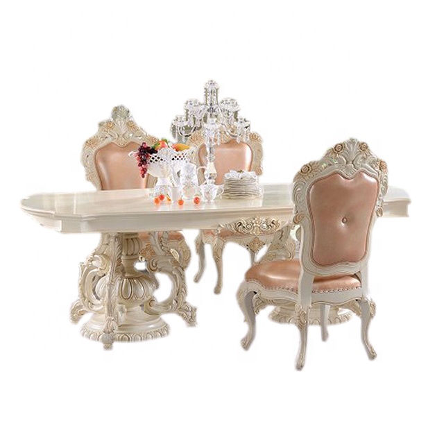 Деревянный резной стол в античном стиле дворца, Обеденная Мебель из французского рококо, роскошный белый цветочный обеденный стол