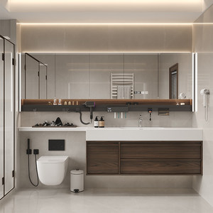 Modern Minimalist Floor Standing Solid Wood Bathroom Cabinet Combo Toilet Extended Vanity Sintered Stone Wash Basin - Product Image 3