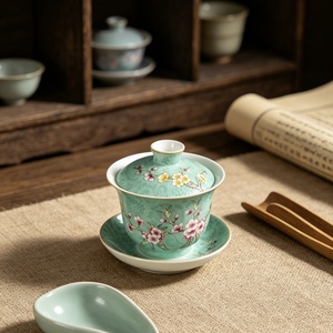 Gaiwan in Porcellana Rossa Premium Famille Rose, Stile Tradizionale <span class=keywords><strong>Sgraffito</strong></span>, Motivo Serenità Invernale, Tazza per Tè Kung Fu con Coperchio - Product Image 2