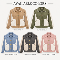 Veste courte personnalisée pour femme, à col à revers, boutonnée, avec blocs de couleur et poches plaquées, idéale pour le quotidien et les activités de plein air