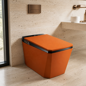 Inodoro Inteligente de Color Naranja con Marco Negro, Bidé de Una Pieza, Forma Cuadrada, Sin Borde, Descarga Automática, Asiento con Calefacción, Panel Táctil - Product Image 4