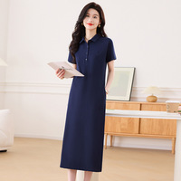 Nouvelle Robe Polo Longue en Coton Été 2026 à Manches Courtes, Broderie, Coupe Évasée, Longueur au-dessus du Genou, Ample et Amincissante, Décontractée pour Femme